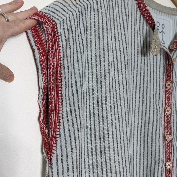 Johnny Was Hickory Stripe Oversize Cotton Tunic Embroidered Swim Cover - Picture 6 of 9